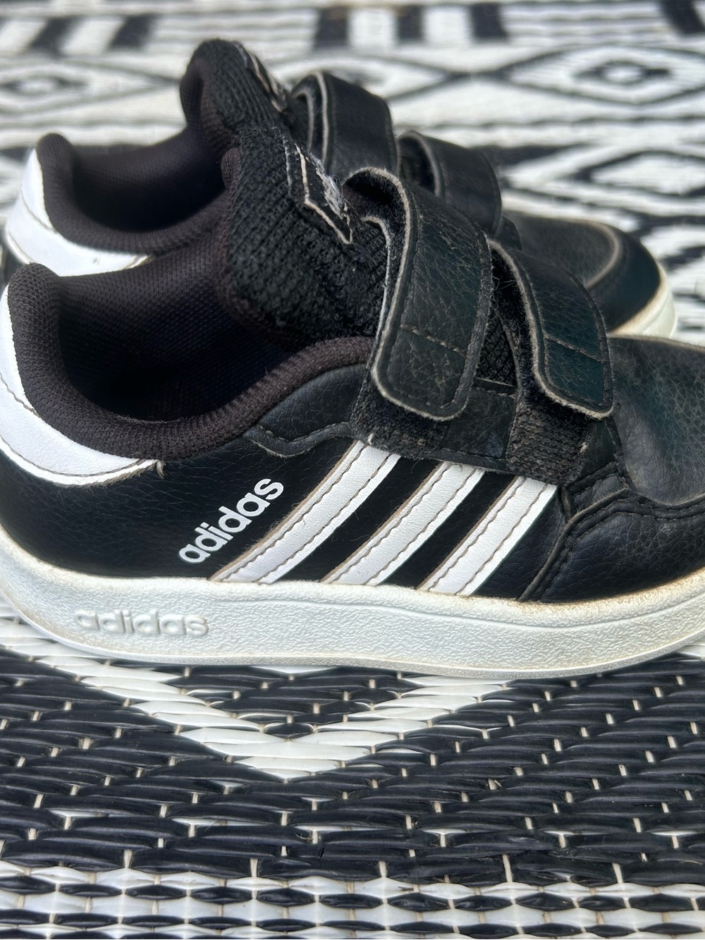adidas Kids Black and White Velcro Strap Sneakers